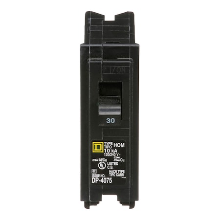 Square D Miniature Circuit Breaker, HOM Series, 30A, 1 Pole, 120/240V AC, 10kA HOM130CP